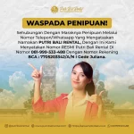 🚨 Waspada Akun Palsu yang Mengaku Putri Bali Rental 🚨 

Harga murah bukan jaminan aman! Selalu hubungi Putri Bali Rental langsung melalui nomor atau akun resmi kami! ⚠️📲 

𝓟𝓾𝓽𝓻𝓲 𝓑𝓪𝓵𝓲 𝓡𝓮𝓷𝓽𝓪𝓵
✅ Menyediakan Rental Lepas Kunci
✅ GRATIS antar jemput airport 
✅ Harga bersahabat
✅ Bebas rute/perjalanan

Info Reservasi 👇🏻👇🏻👇🏻
IG: @putribalirental 
WA: 081999533488
Website: www.putribalirental.com ; https://sewamobilbali.co.id
Alamat: Jl. Grogol Carik, Gg Naga Mas no. 8

#rentalmobil #putribalirental #rentalmobilbali #rentalmobilbalimurah #rentalmobilmurah #sewamobilmurah #sewamobilbalimurah #sewamobilbali #rentalmobildenpasar #sewamobildenpasar #sewamobillepaskunci #rentalmobillepaskuncibali #AwasPenipuan #penipuansewamobil #penipuansewamobilbali #WaspadaPenipuan